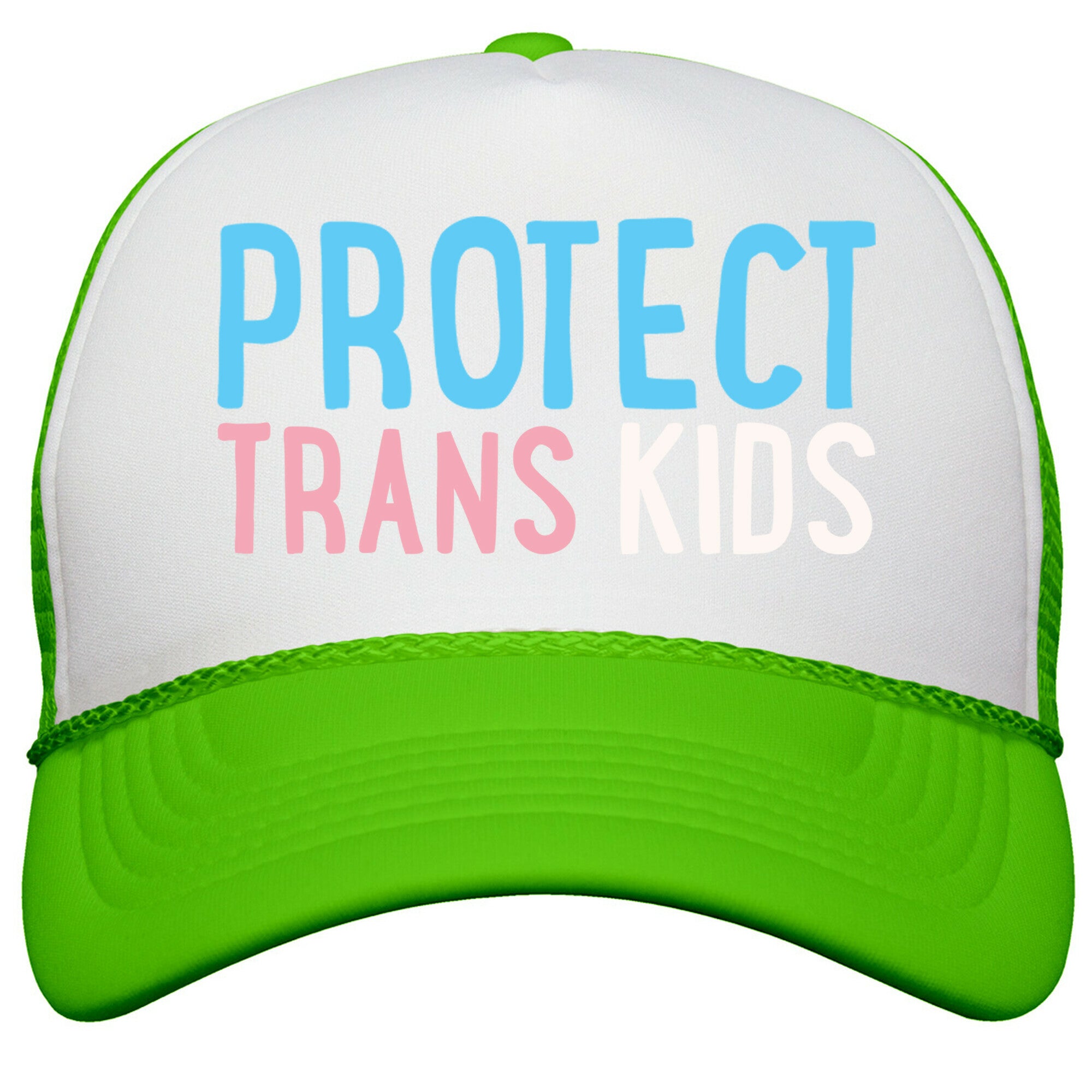 Protect Trans Kids White Print Snapback Trucker Hat